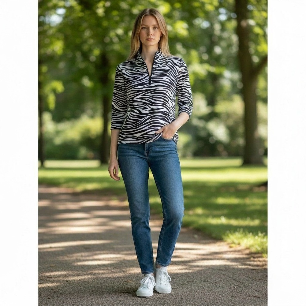 Tail Activewear Zebra Print Quarter Zip Golf Top Black White Small NWT